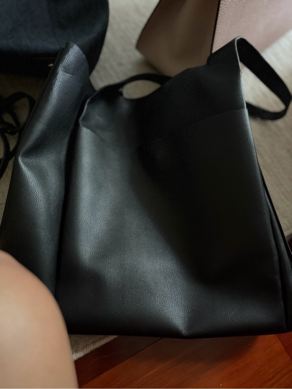 Zara Black Leather-Look Tote Bag